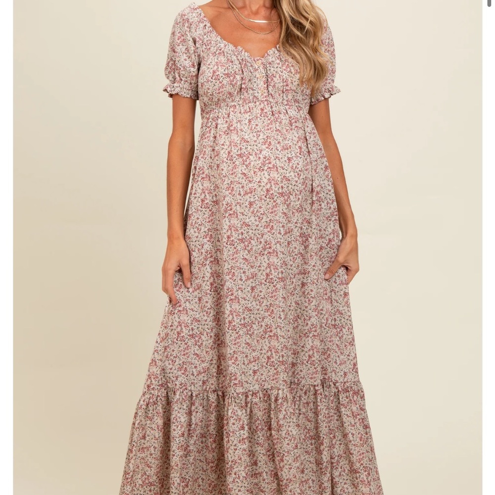Pink Blush Maternity | Cream Floral Maxi Dress